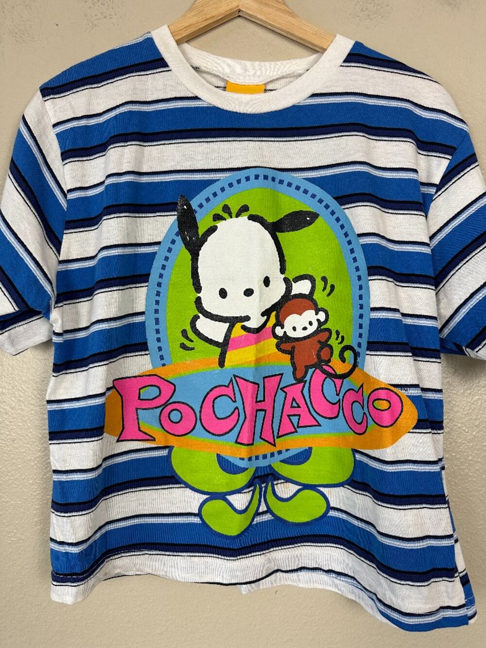 Vintage 90s Sanrio Smiles Pochacco T-Shirt Striped Short Sleeve Women's Medium